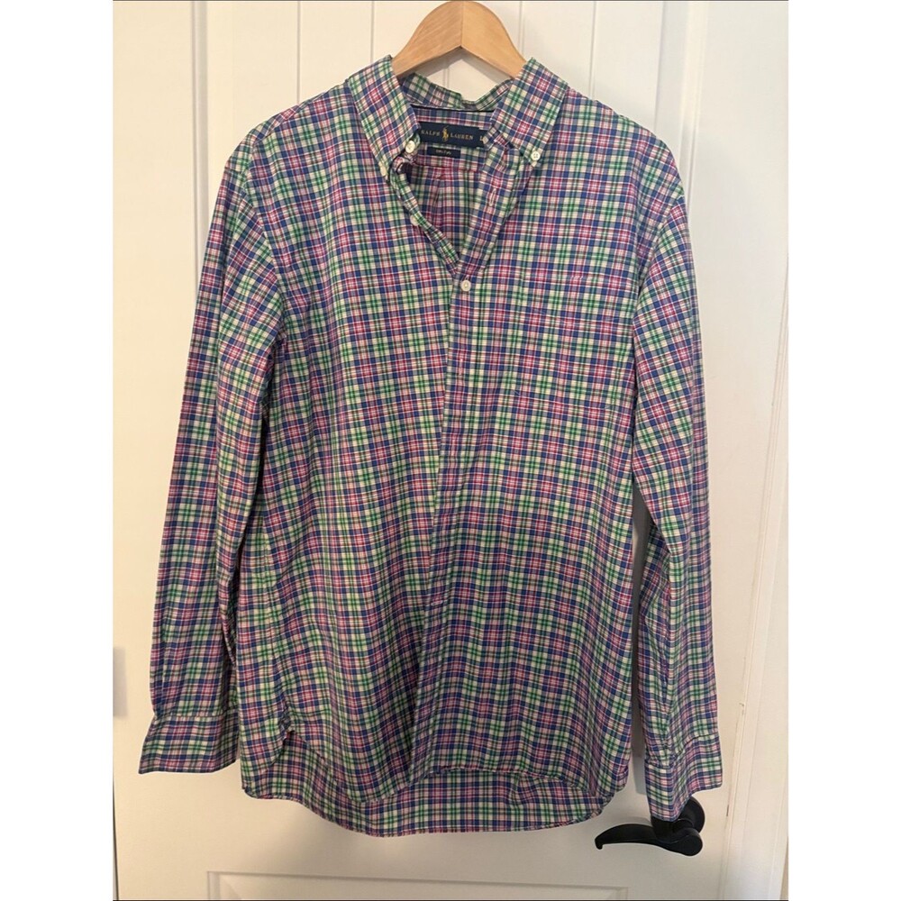 Ralph Lauren Multi-Check Button-Down Shirt in Green, Pink & Blue Worn Once Large